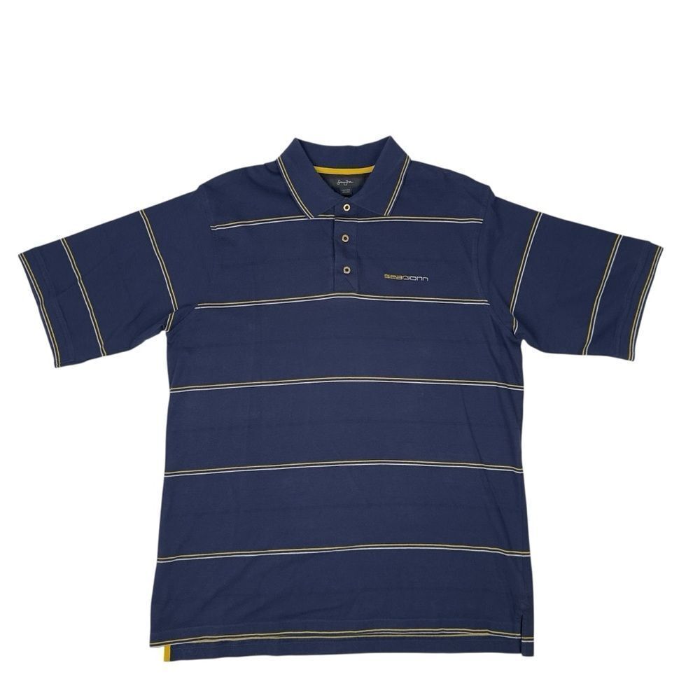 Vintage Sean John Polo Shirt Mens XL Blue Yellow Striped Y2K Hip Hop